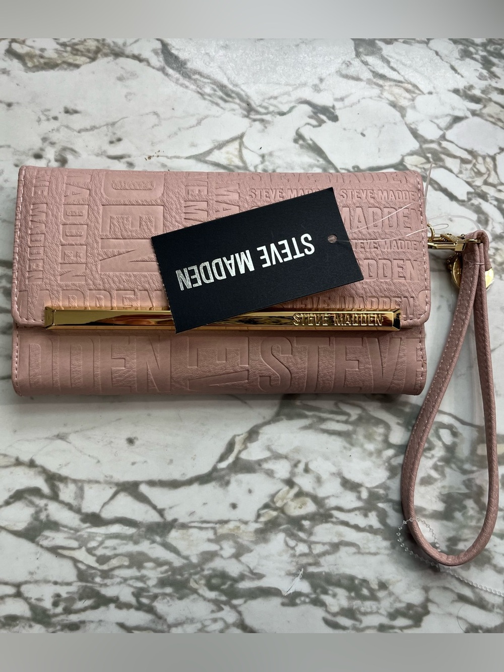 NWT Steve Madden Logobar Trifold Wristlet Wallet Pink